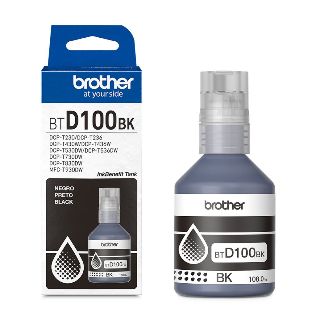Botella de tinta BROTHER de color negro de ultra alto rendimiento BTD100BK de la serie InkBenefit Tank Imprime hasta 7500 paginas