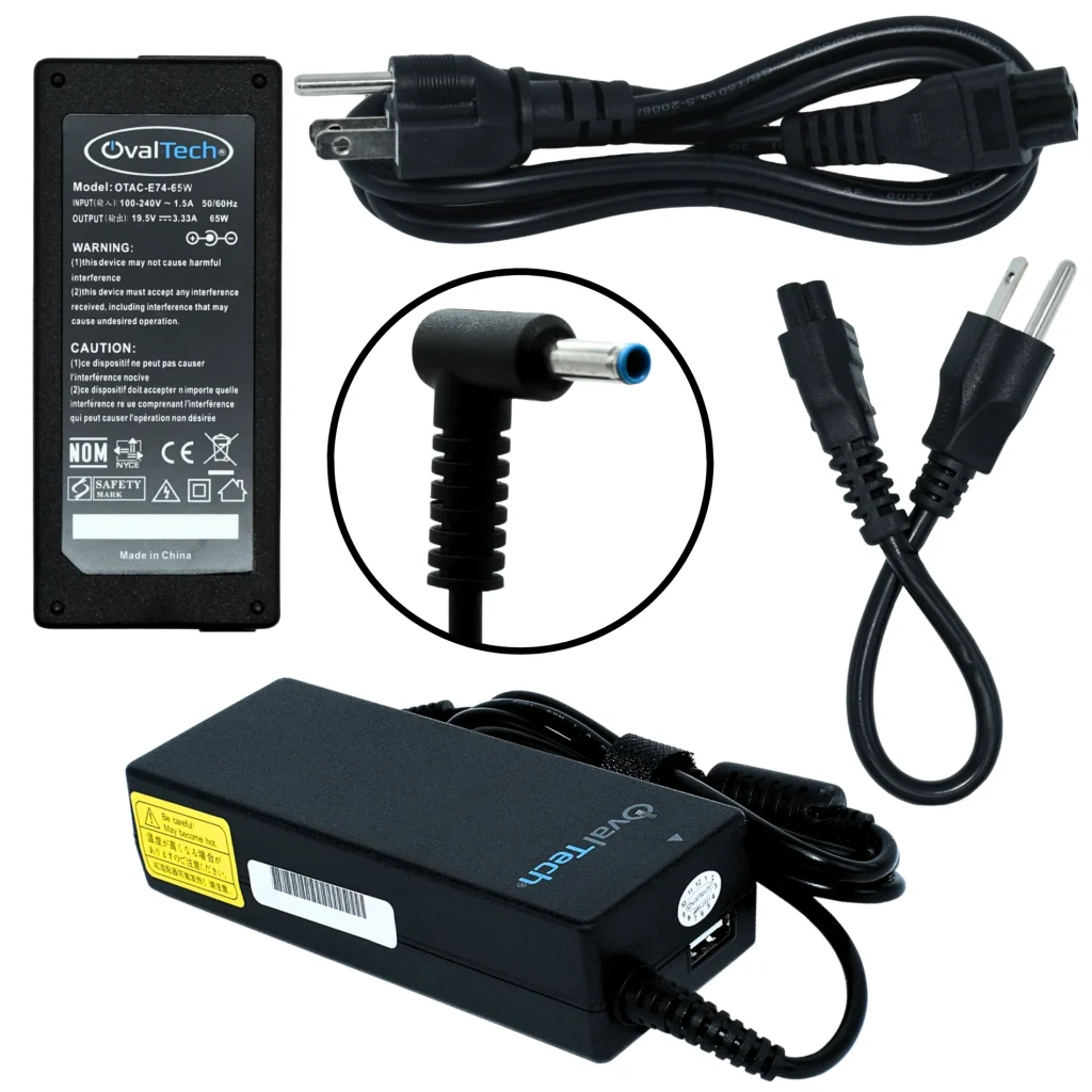 Cargador de laptop para hp 65W 19.5V/3.33A Punta Azul Marca OvalTech OTAC-E74-65W