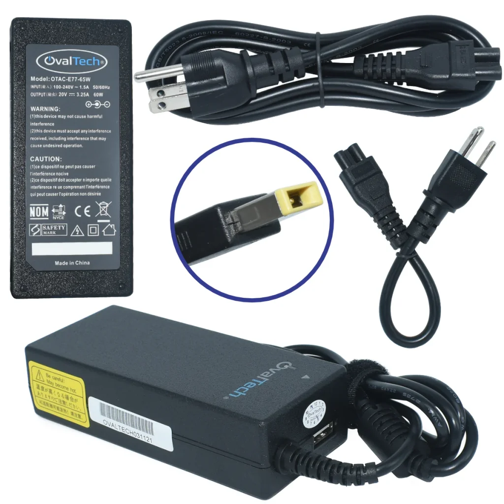 Cargador de laptop para Lenovo 20V/3.25AH C/Blister + USB Marca OvalTech OTAC-E77-65W