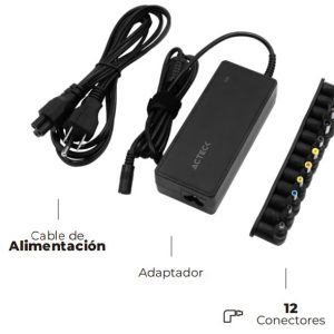 CARGADOR ACTECK CU494 UNIVERSAL 12 PUNTAS INTERCAMBIABLES 90WNEGRO AC-937191