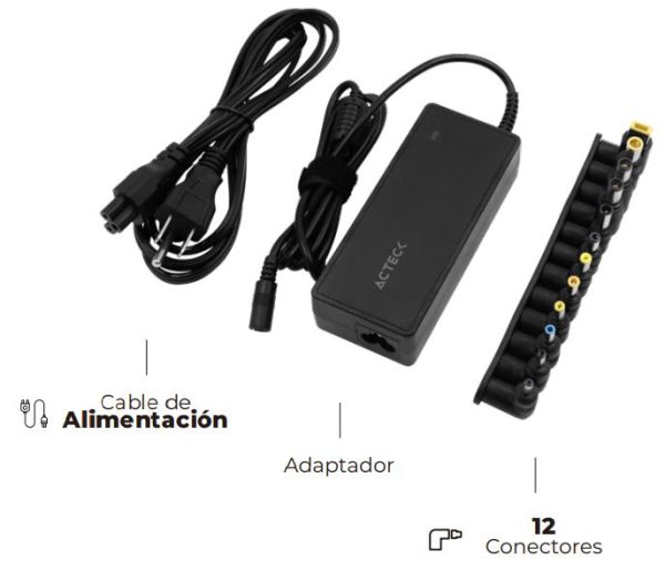 CARGADOR PARA LAPTOP CU494 UNIVERSAL 12 PUNTAS INTERCAMBIABLES 90WNEGRO AC-937191