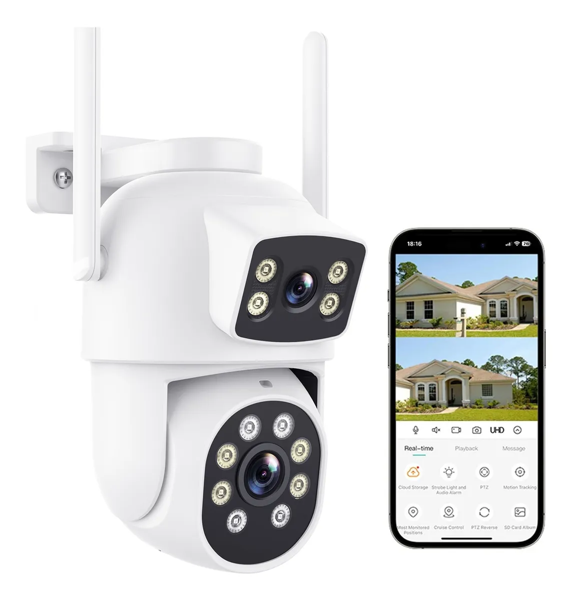 Cámara de seguridad de doble lente de 8mp Visión 360 grados.