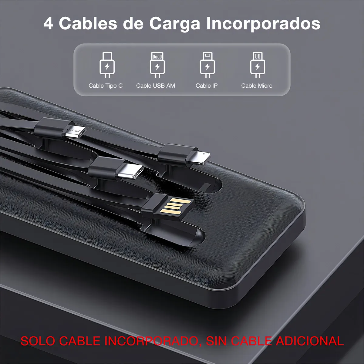 Power Bank Batería Portátil 10000mah Con Built In 4 Cables Micro Usb V8 Ip Tipo C 1hora - Image 2