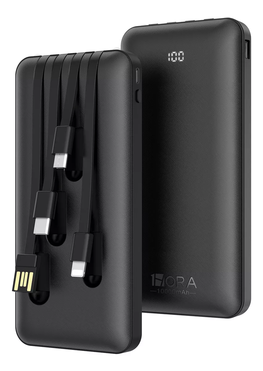 Power Bank Batería Portátil 10000mah Con Built In 4 Cables Micro Usb V8 Ip Tipo C 1hora