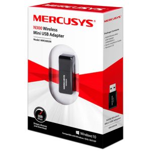 Adaptador Inalámbrico USB Mercusys MW300UM, Wireless N (Wi-Fi 4), hasta 300 Mbps, USB.