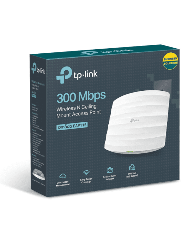 TP-LINK EAP115 - Punto de Acceso Omada 2.4 GHz N300 para montaje en techo o pared, con configuración stand-alone o por controlador y alimentación PoE 802.3af.