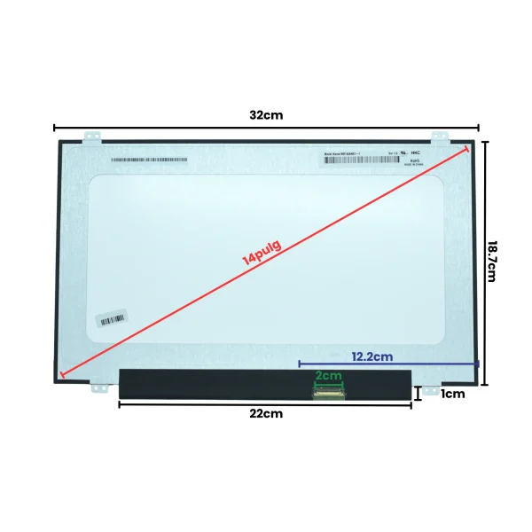 LCD140-015 Pantalla LCD 14.0 LED WXGA (1366X768) Slim Conector Inferior Derecho 30P Glossy (320mm)